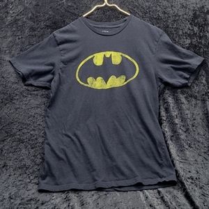 Mens Black Batman Logo T Shirt Size M Medium Distressed Look Yellow Logo